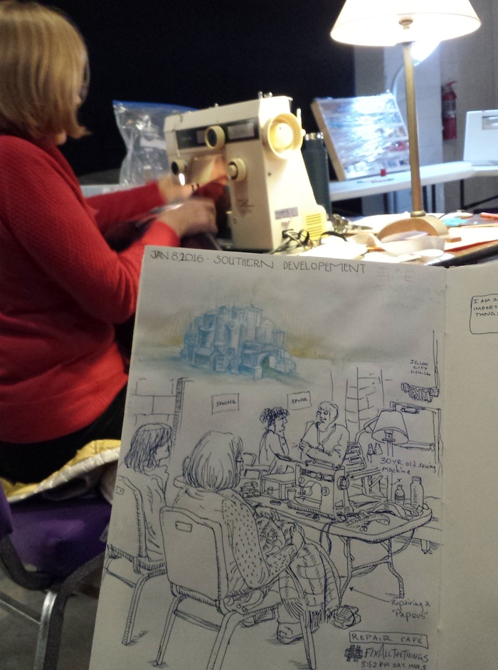 We sewed up 55 buttons, zippers, hems and holes in dresses, coats, sweaters, jeans, pajamas, backpacks – even a tutu.